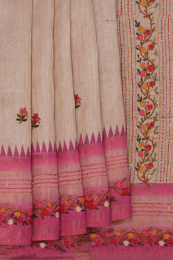 Image of Dupion Silk Embroidery Saree