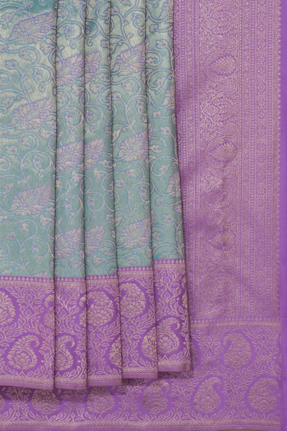 Kanchipattu Tissue Brocade Aqua Green Saree