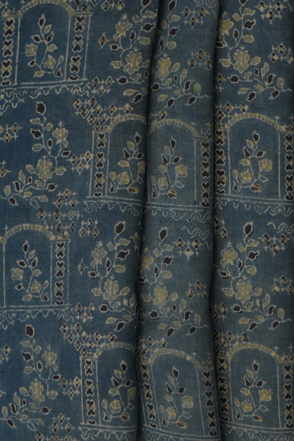 Image of Smoky Blue Ajrakh Printed Saree
