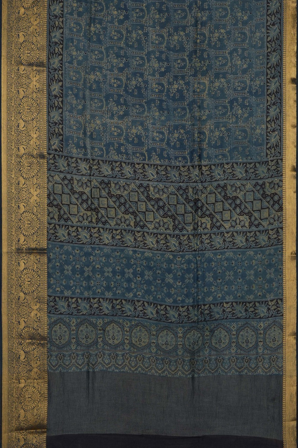 Image of Smoky Blue Ajrakh Printed Saree
