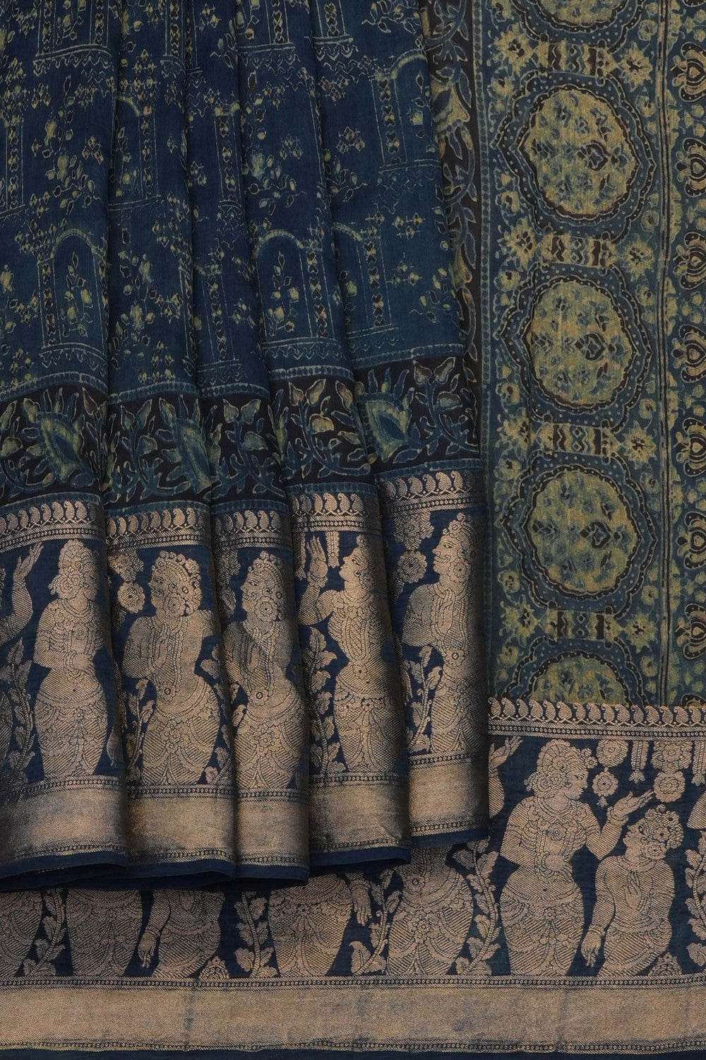 Image of Smoky Blue Ajrakh Printed Saree