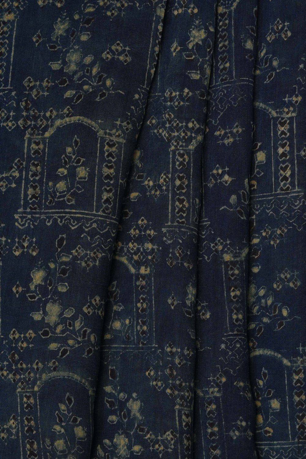 Image of Smoky Blue Ajrakh Printed Saree