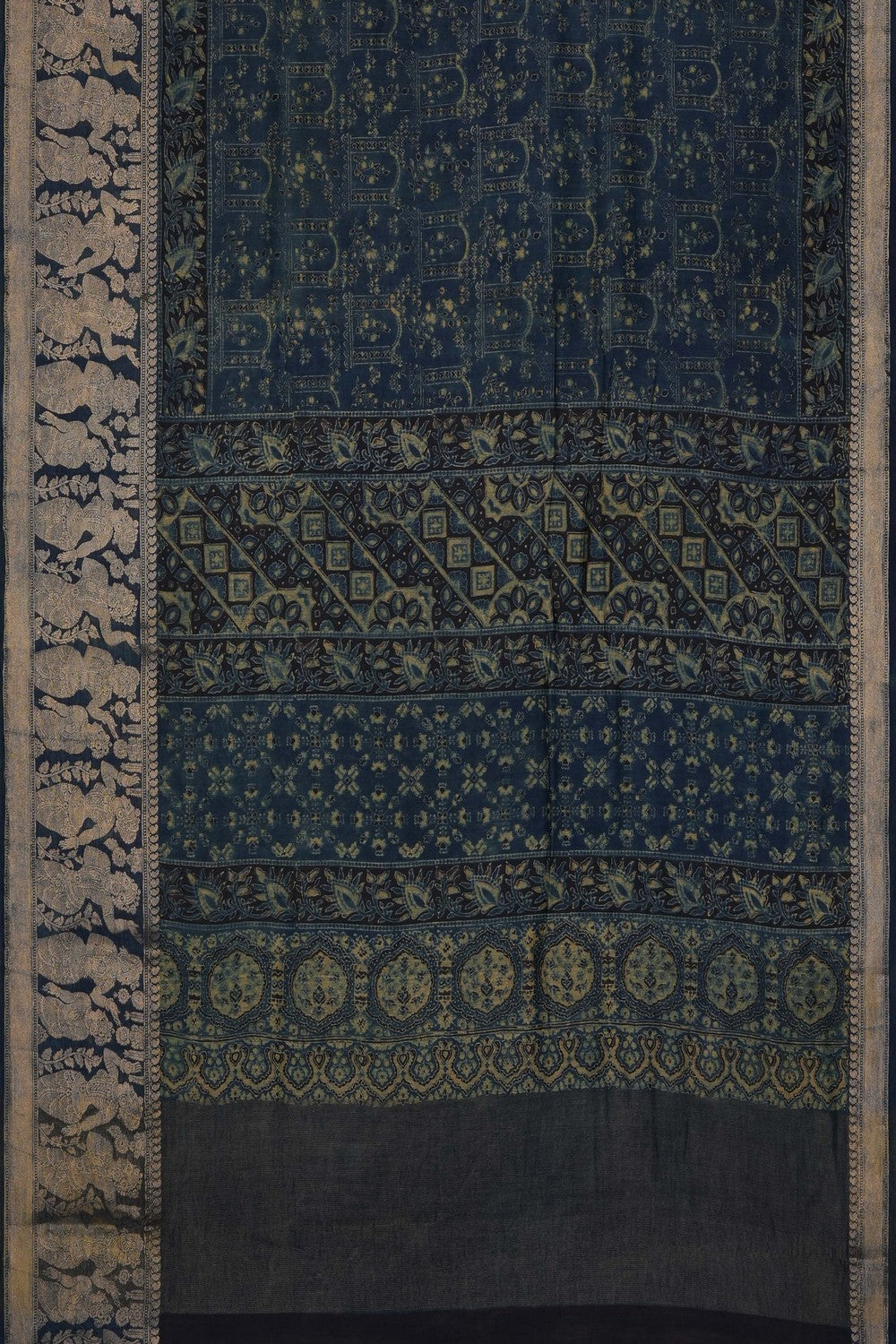 Image of Smoky Blue Ajrakh Printed Saree