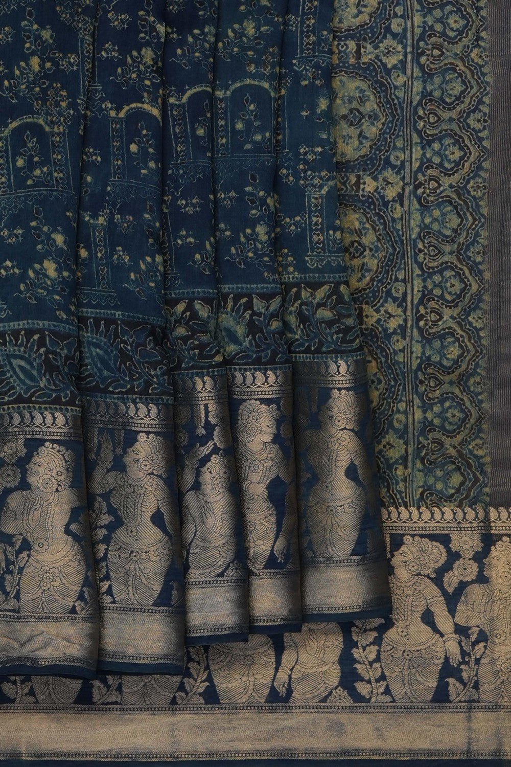 Image of Smoky Blue Ajrakh Printed Saree