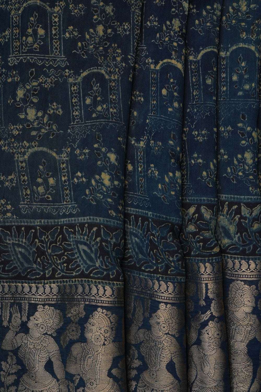 Image of Smoky Blue Ajrakh Printed Saree