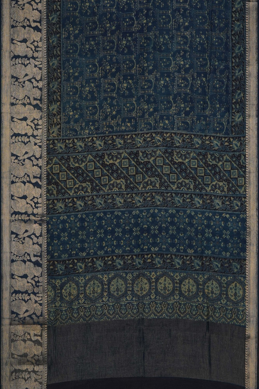 Image of Smoky Blue Ajrakh Printed Saree