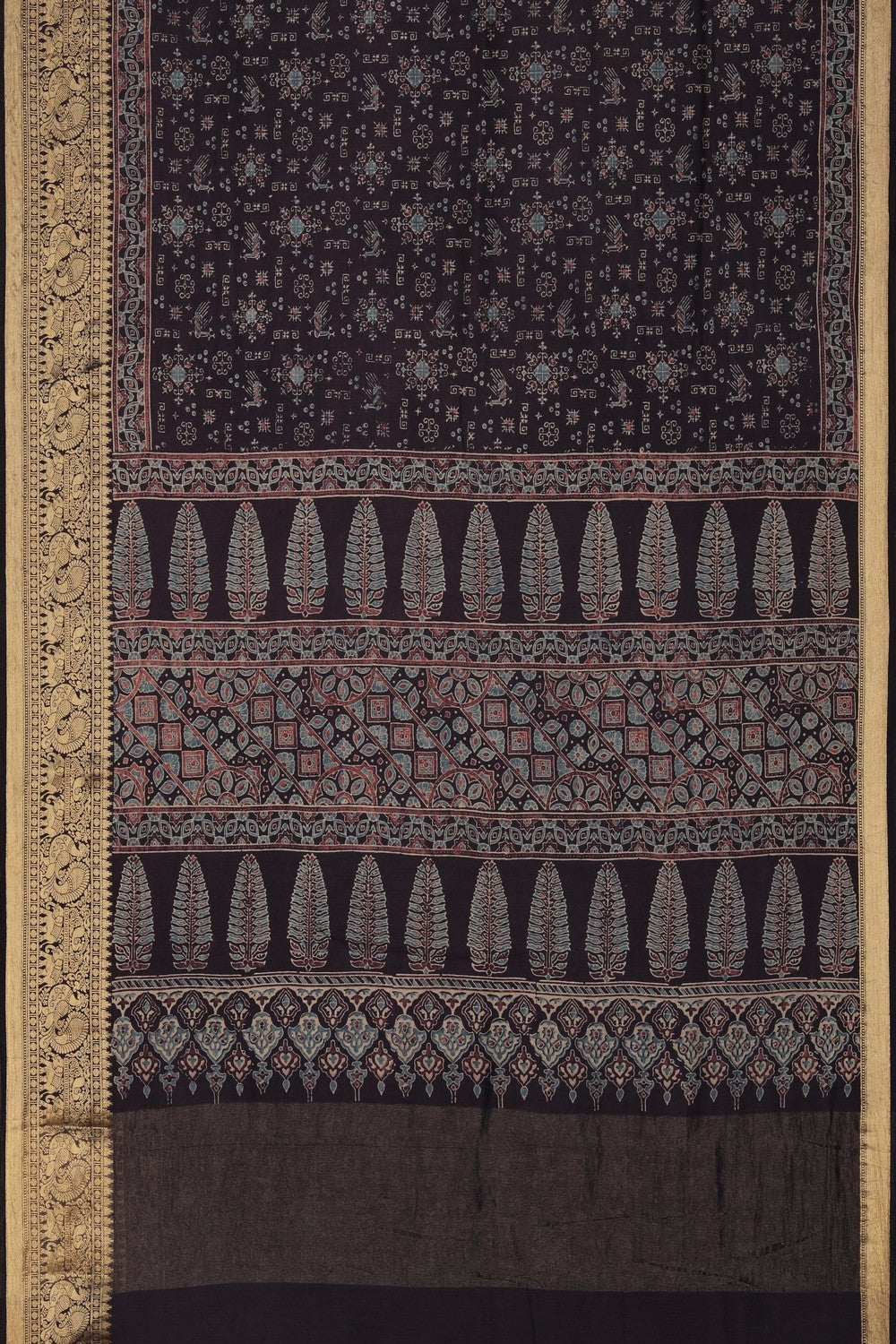 Image of Ajrakh Printed Brown Saree