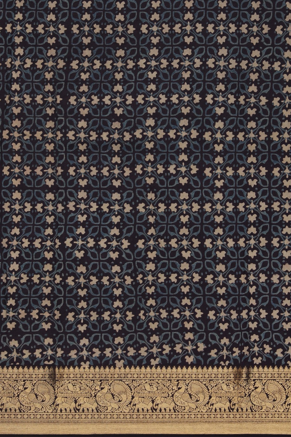 Image of Ajrakh Printed Brown Saree
