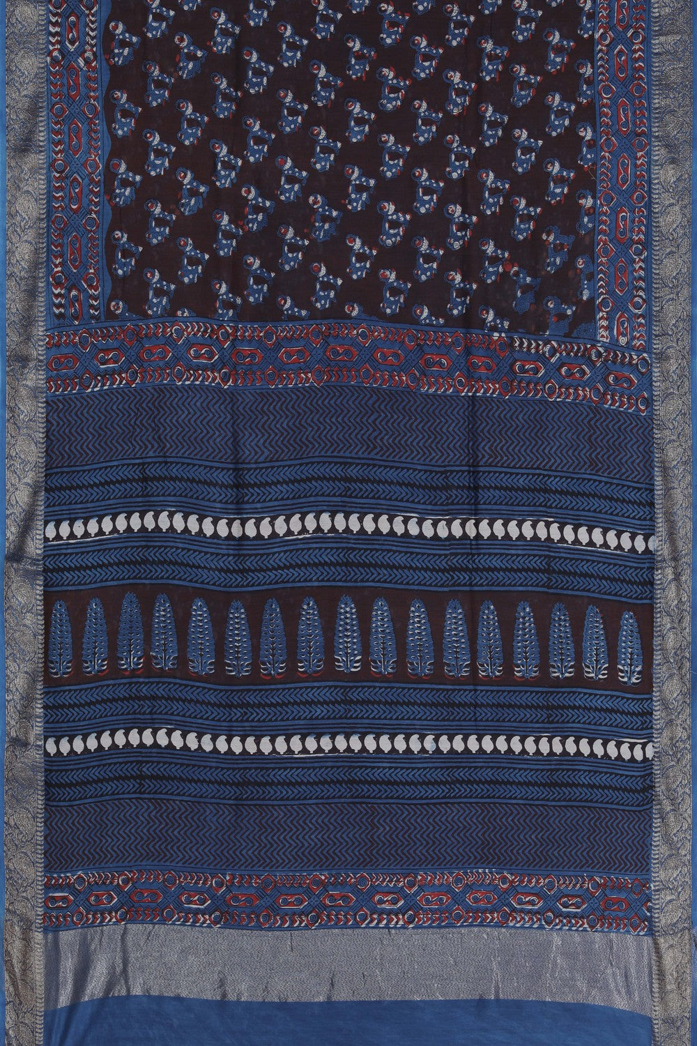 Image of Bagru block printed Chanderi Saree