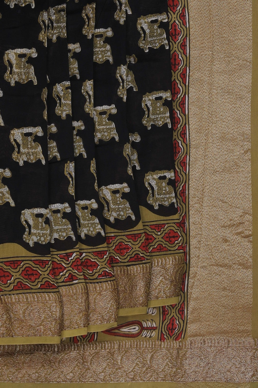 Image of Bagru block printed Chanderi Saree