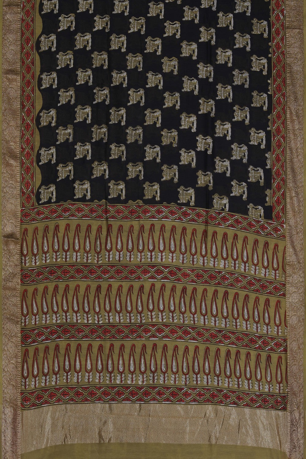Image of Bagru block printed Chanderi Saree