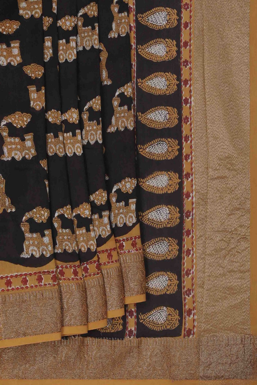 Image of Bagru block printed Chanderi Saree