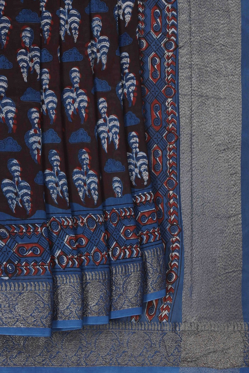 Image of Bagru block printed Chanderi Saree