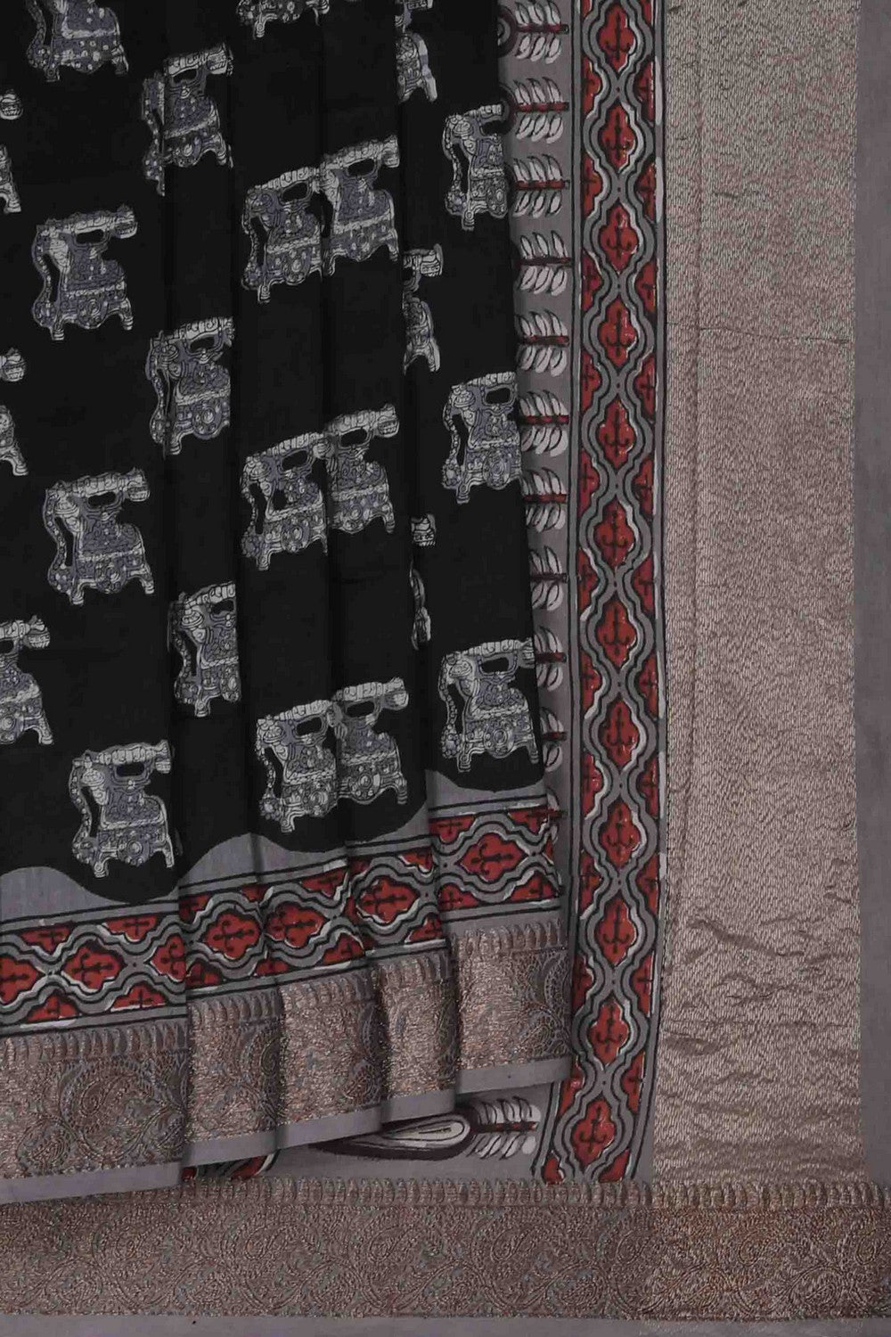 Image of Bagru block printed Chanderi Saree