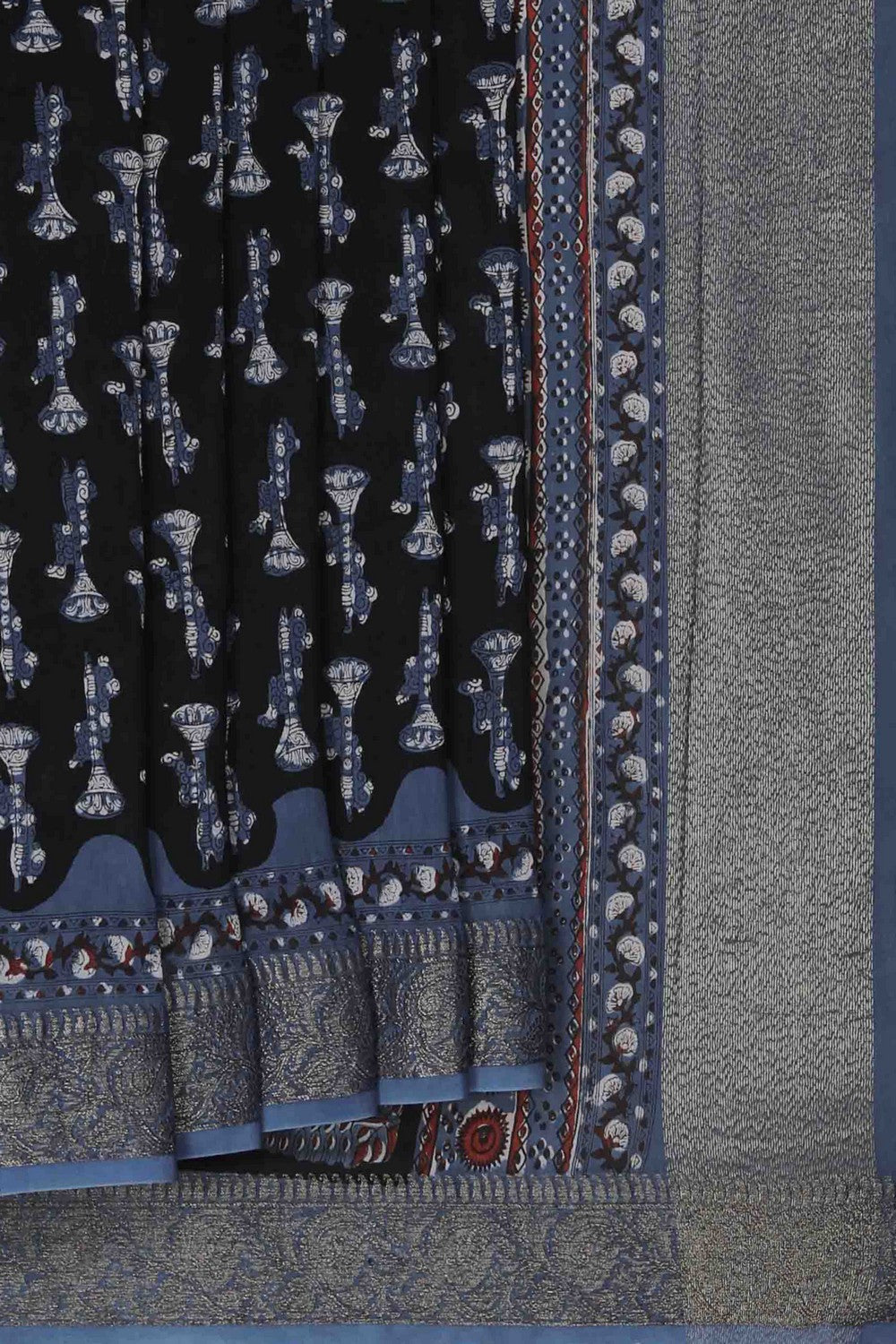 Image of Bagru block printed Chanderi Saree