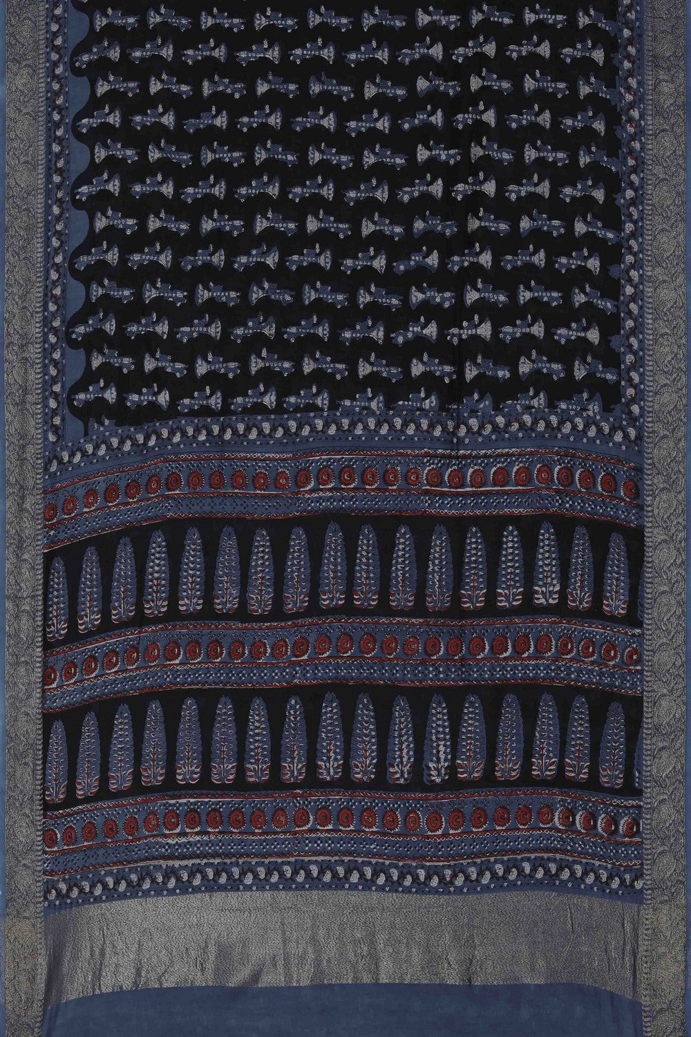 Image of Bagru block printed Chanderi Saree