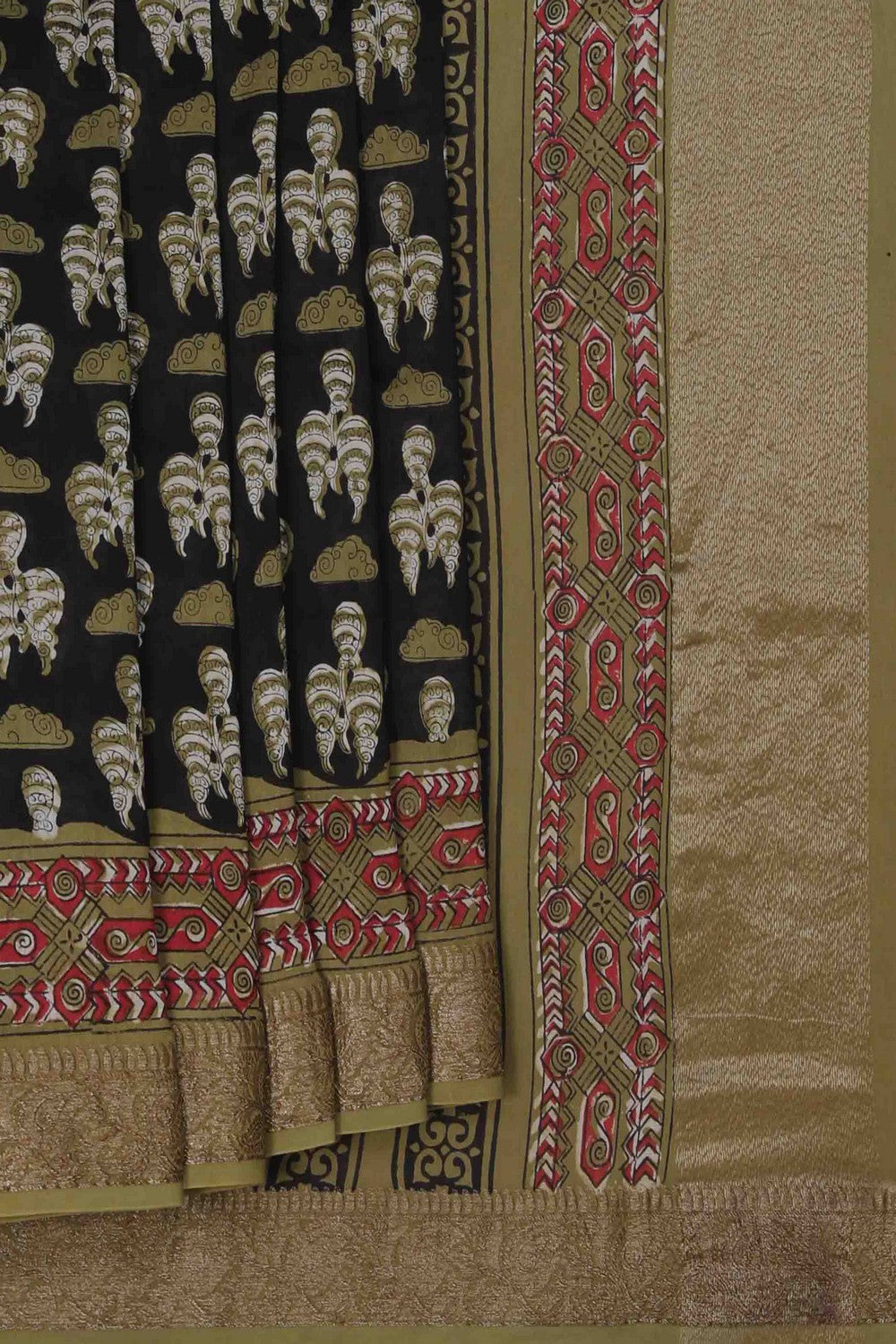 Image of Bagru block printed Chanderi Saree