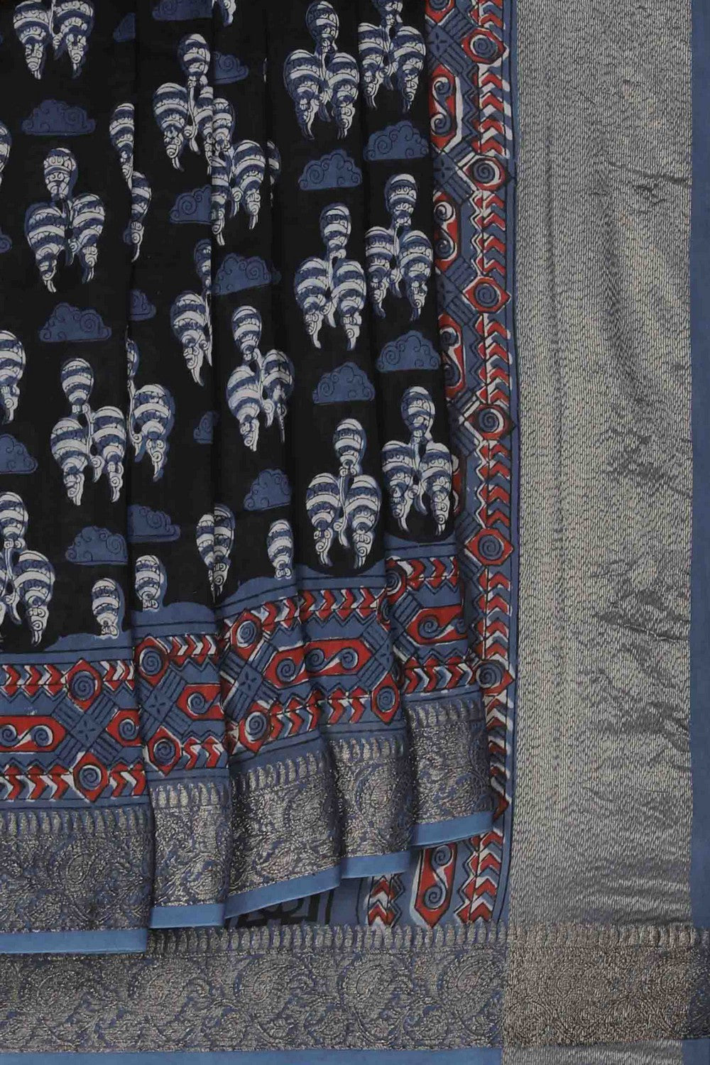 Image of Bagru block printed Chanderi Saree