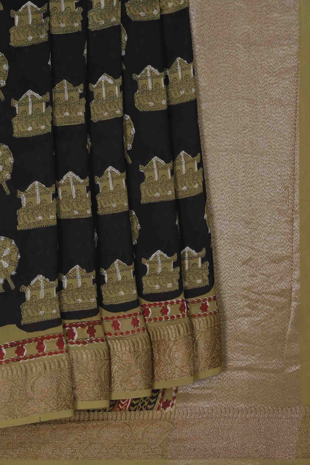 Image of Bagru block printed Chanderi Saree