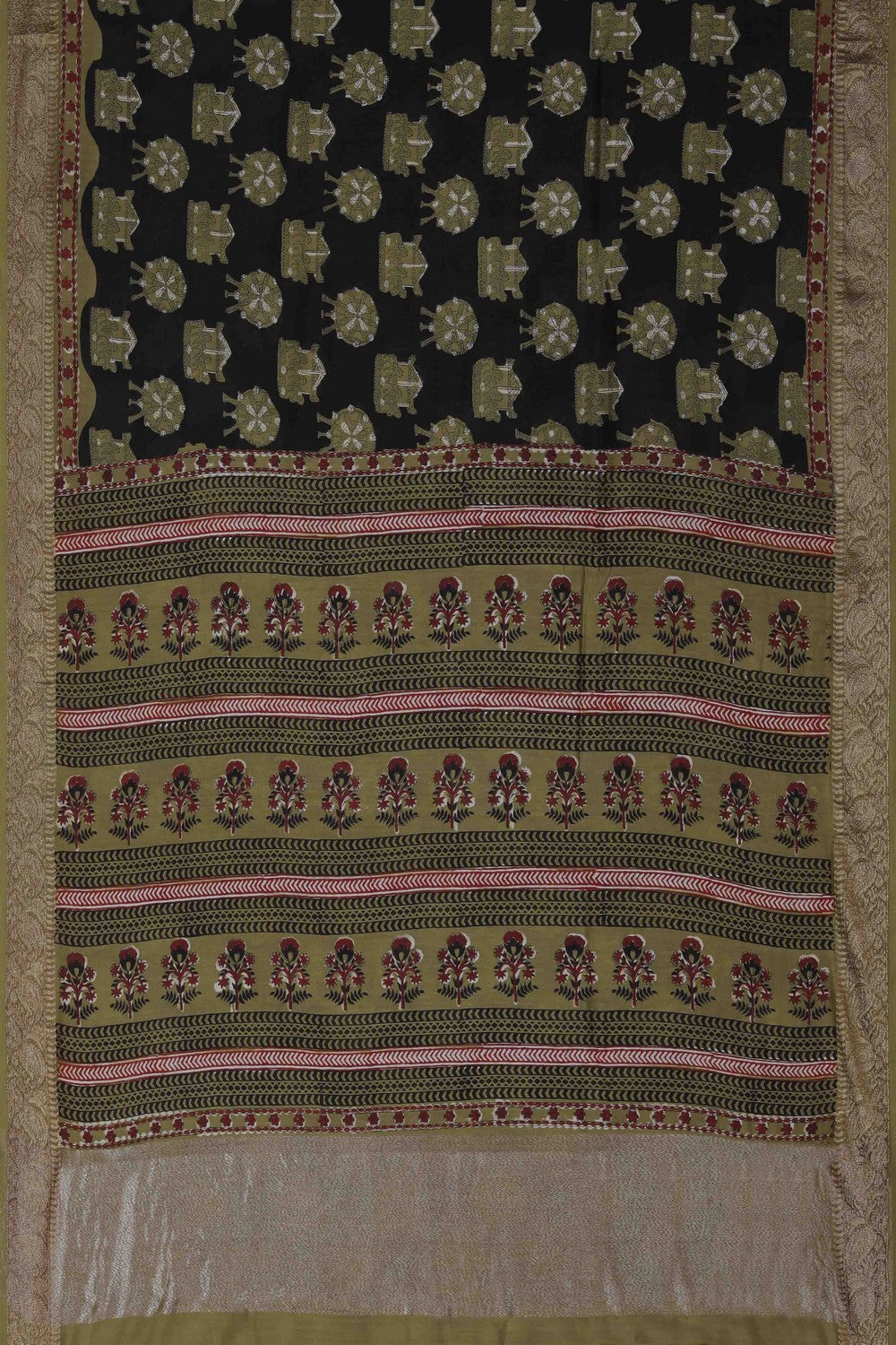 Image of Bagru block printed Chanderi Saree