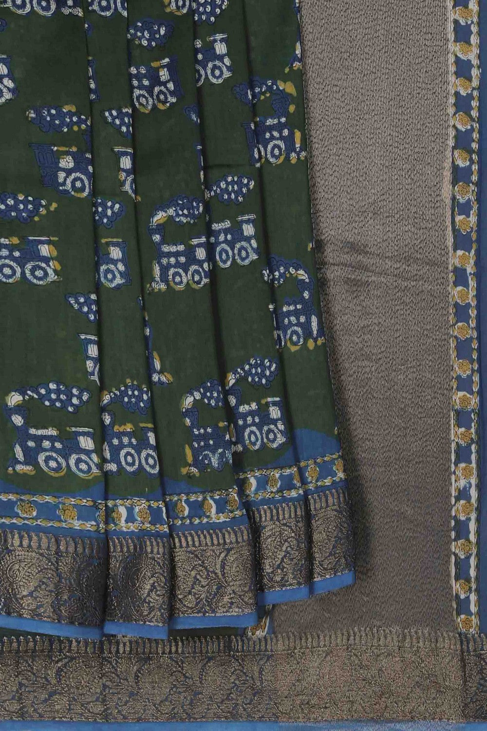 Image of Bagru block printed Chanderi Saree