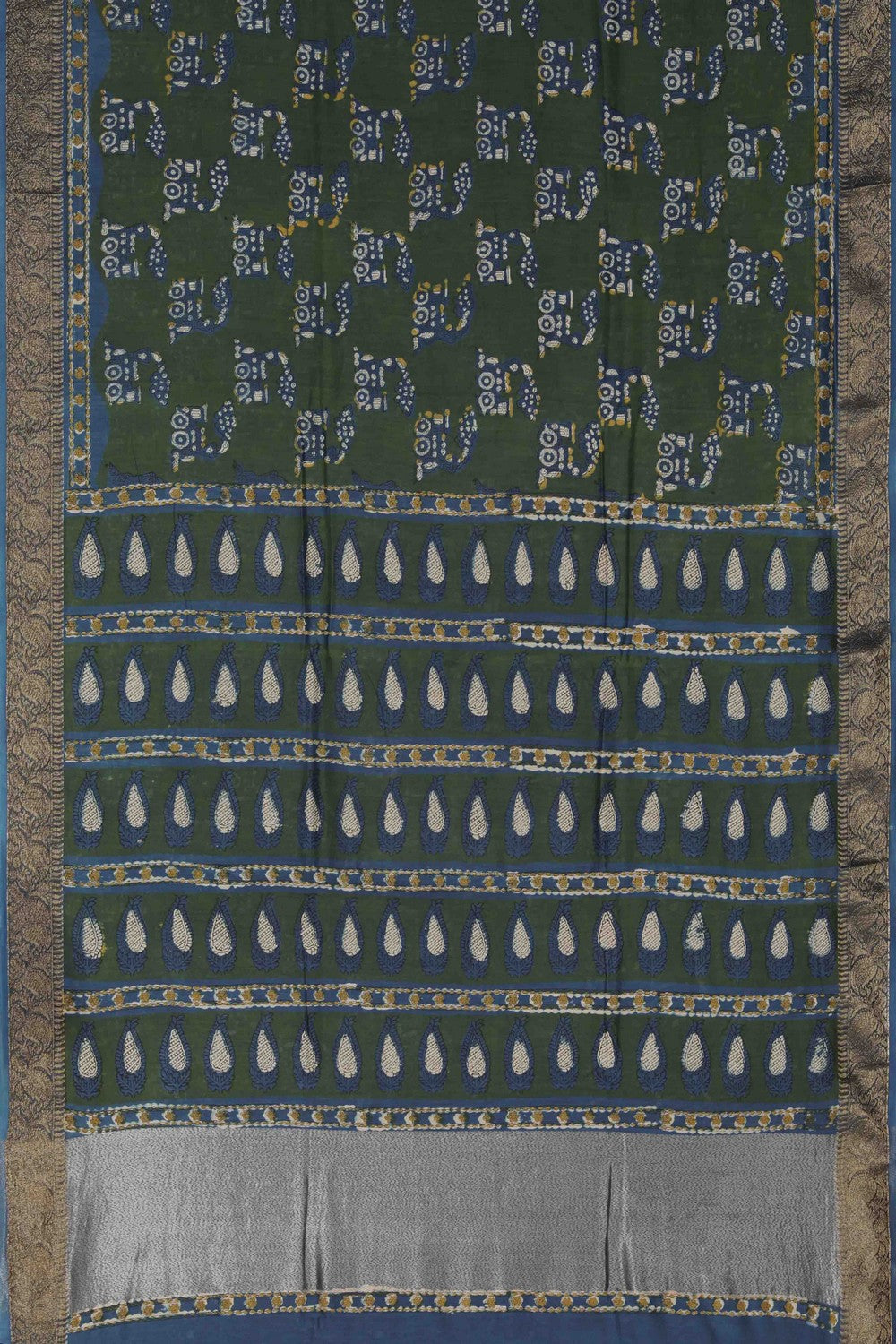 Image of Bagru block printed Chanderi Saree