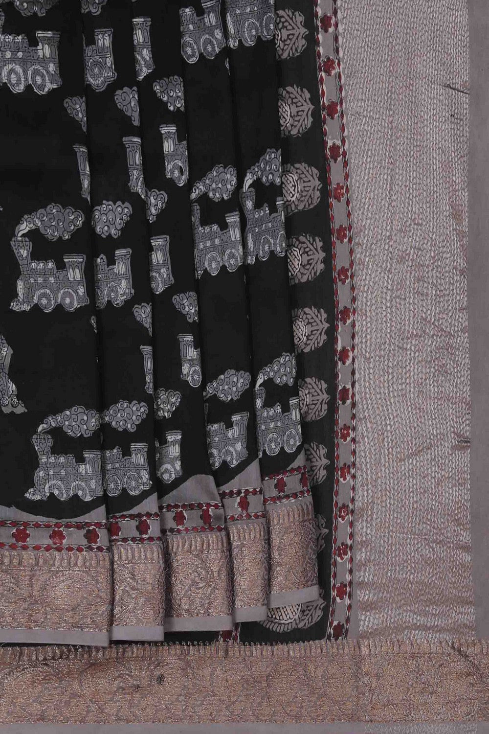 Image of Bagru block printed Chanderi Saree