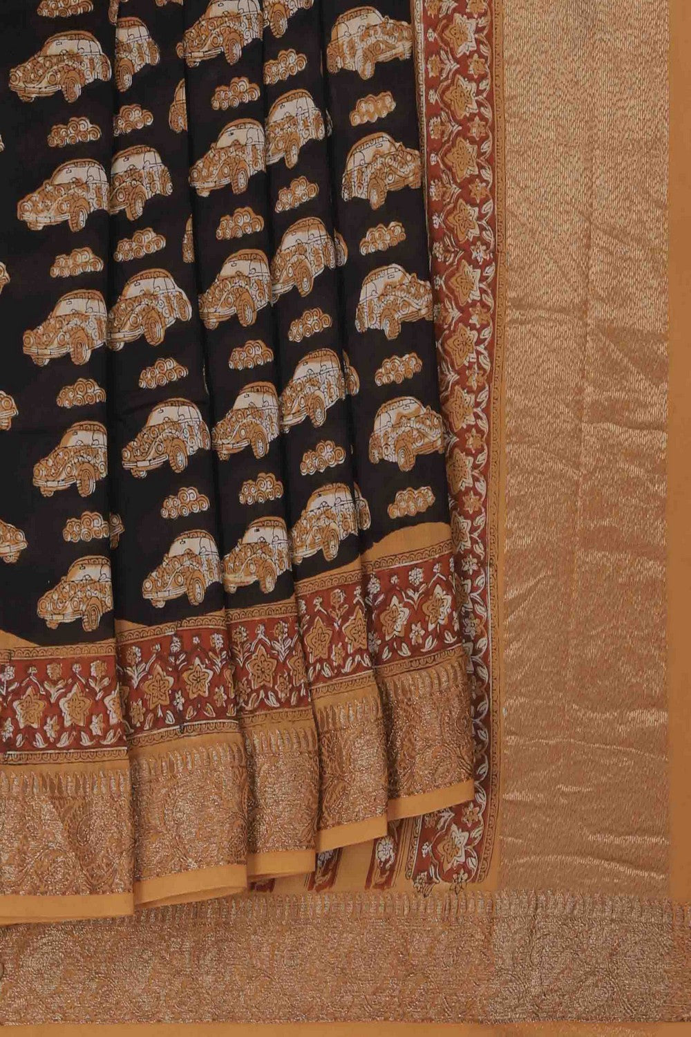 Image of Bagru block printed Chanderi Saree