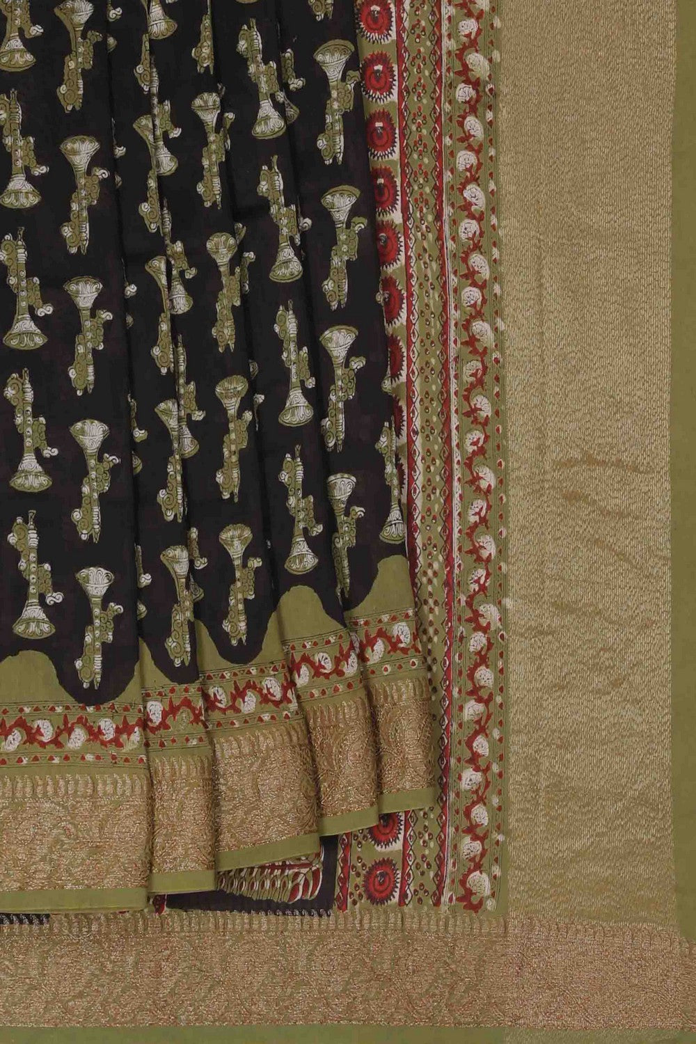 Image of Bagru block printed Chanderi Saree