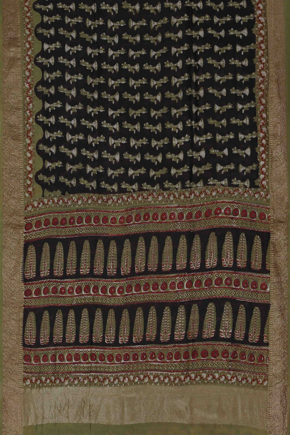 Image of Bagru block printed Chanderi Saree