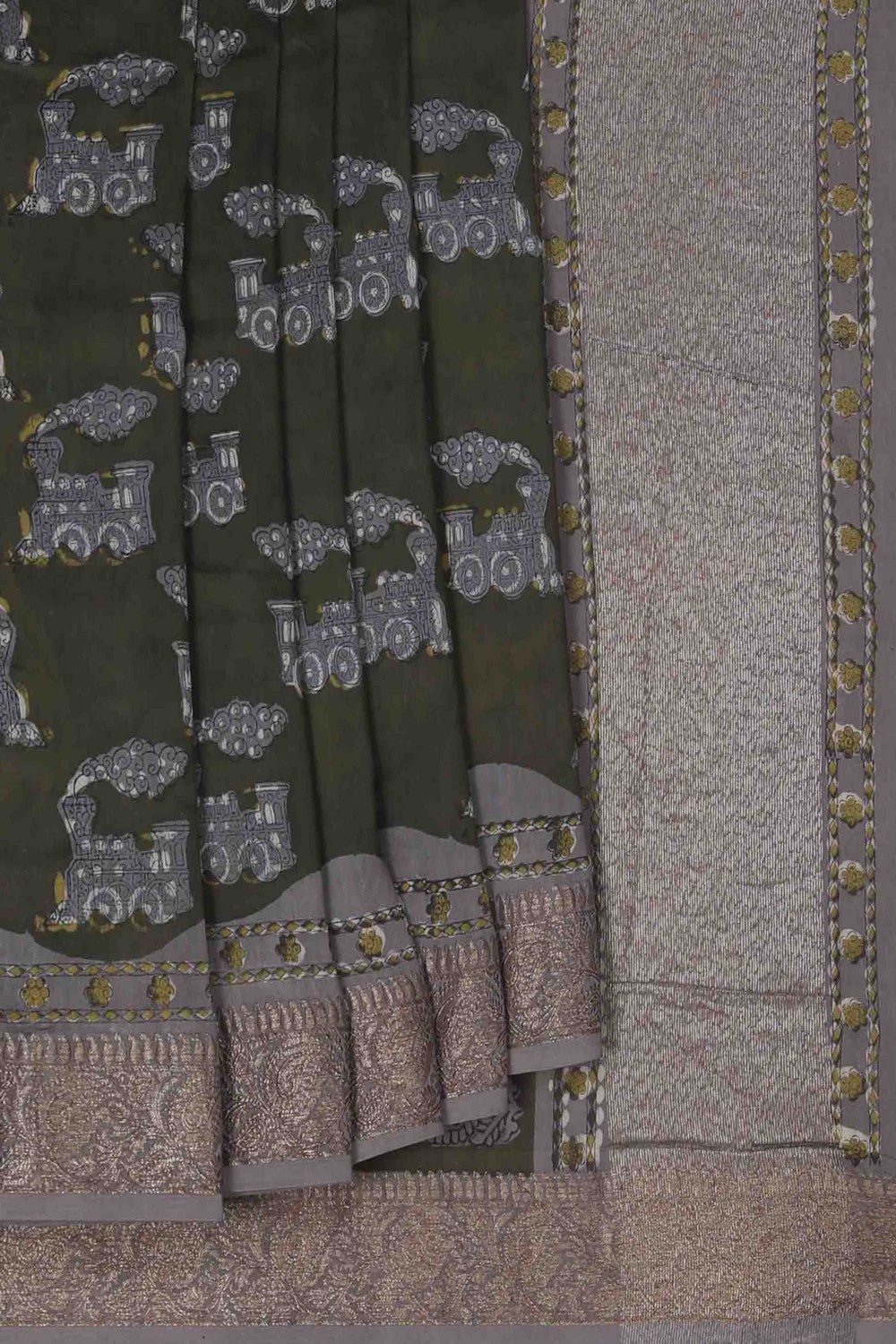 Image of Bagru block printed Chanderi Saree