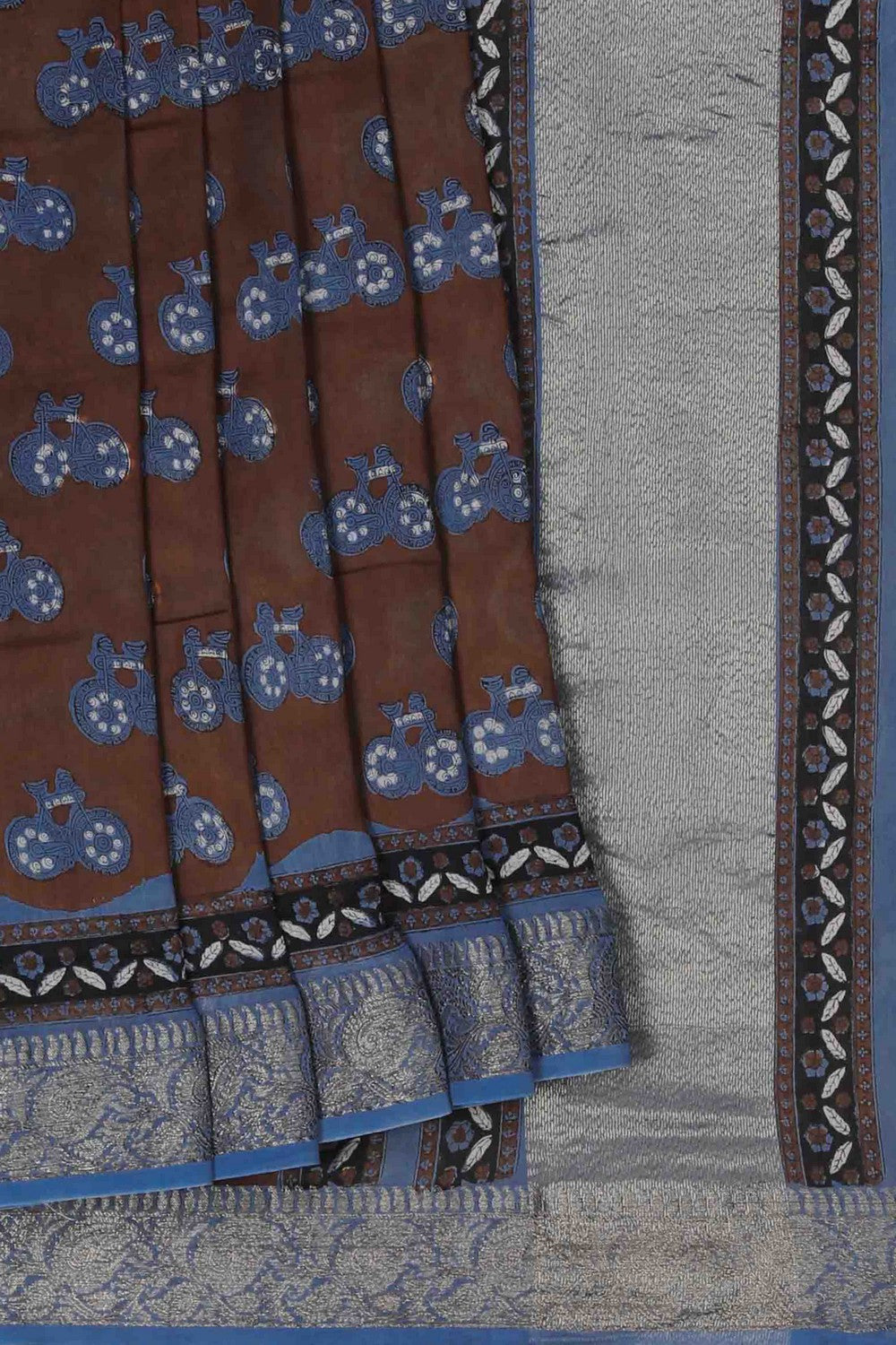 Image of Bagru block printed Chanderi Saree