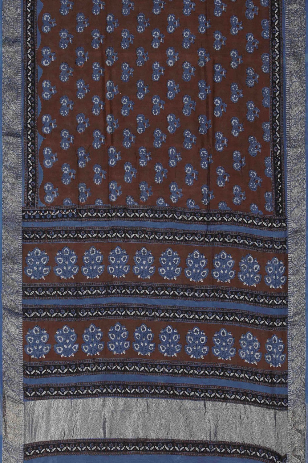 Image of Bagru block printed Chanderi Saree