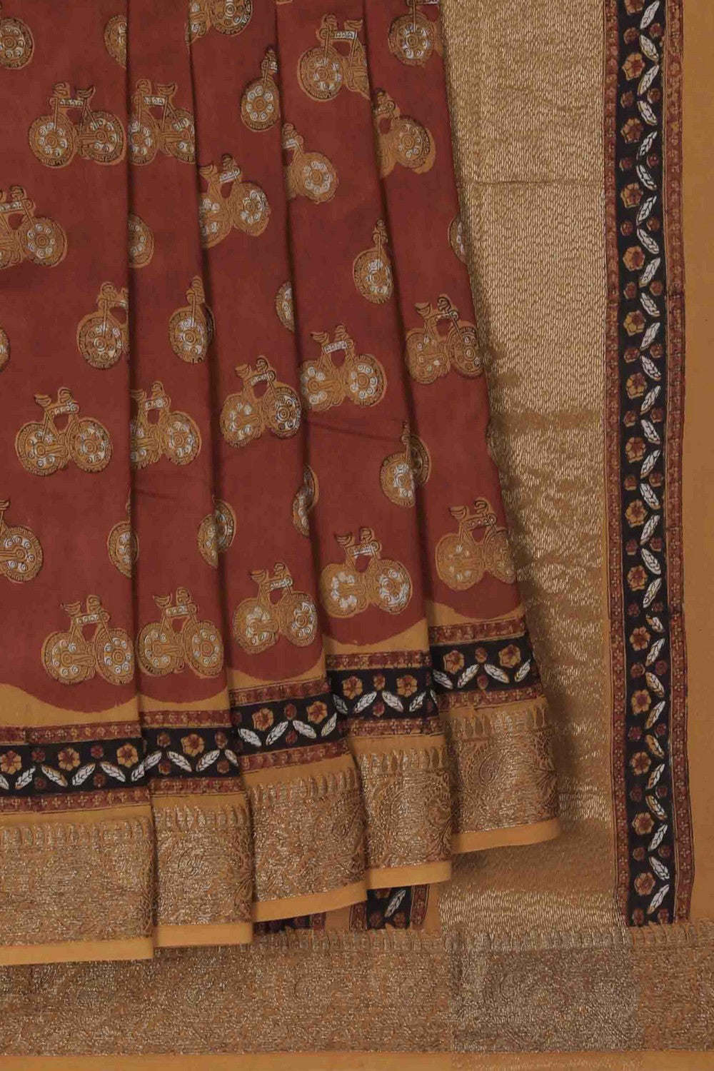 Image of Bagru block printed Chanderi Saree