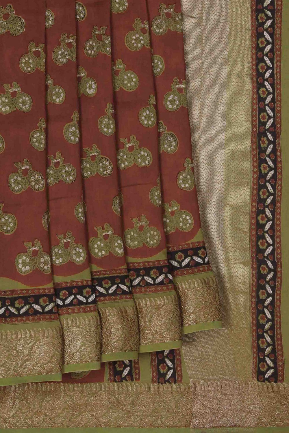 Image of Bagru block printed Chanderi Saree