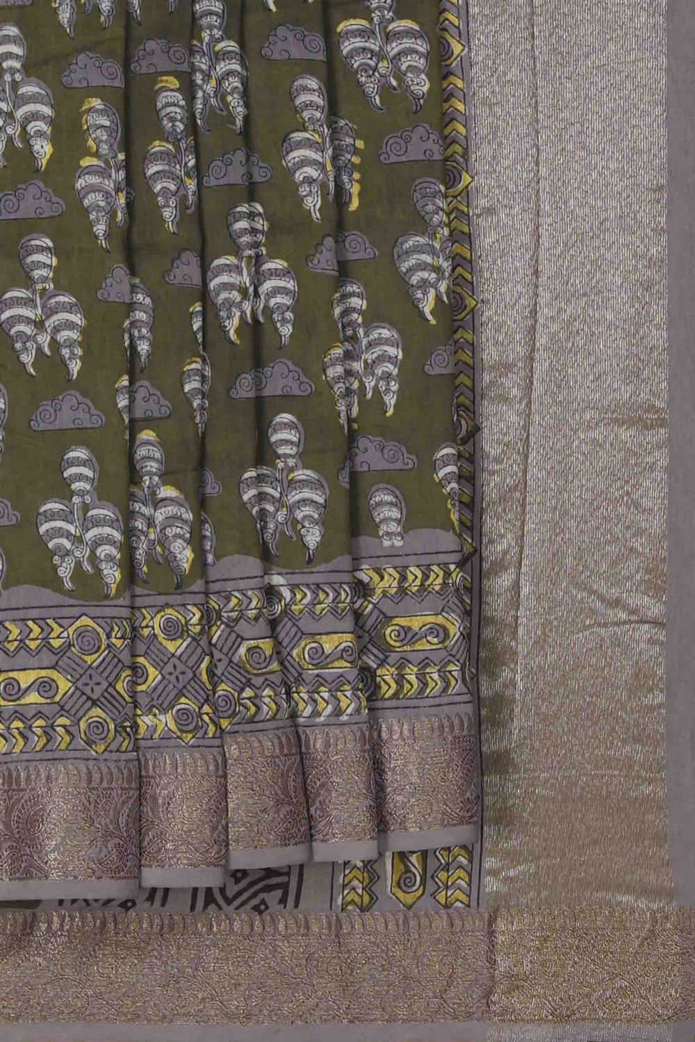 Image of Bagru block printed Chanderi Saree