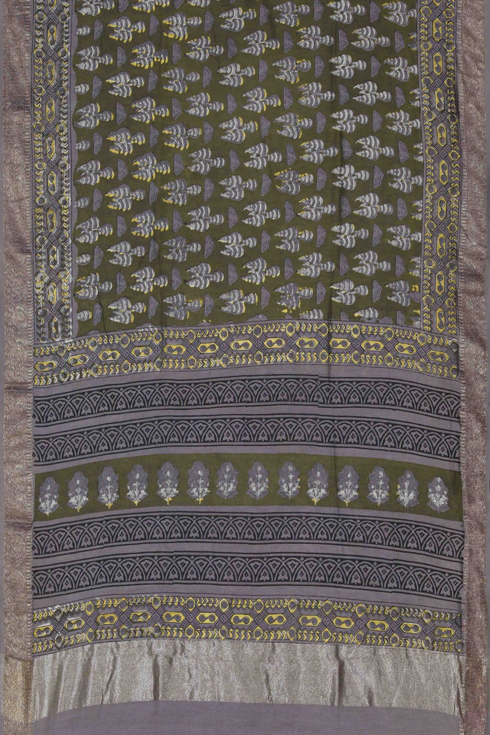 Image of Bagru block printed Chanderi Saree