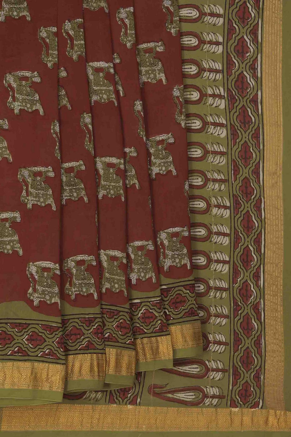 Image of Bagru block printed Maheshwari Saree