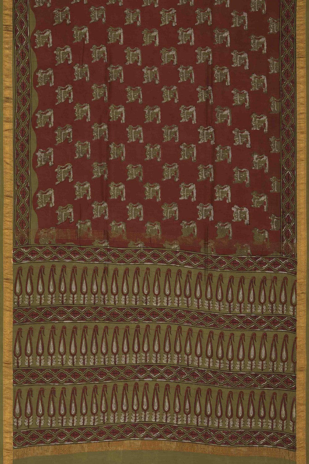 Image of Bagru block printed Maheshwari Saree