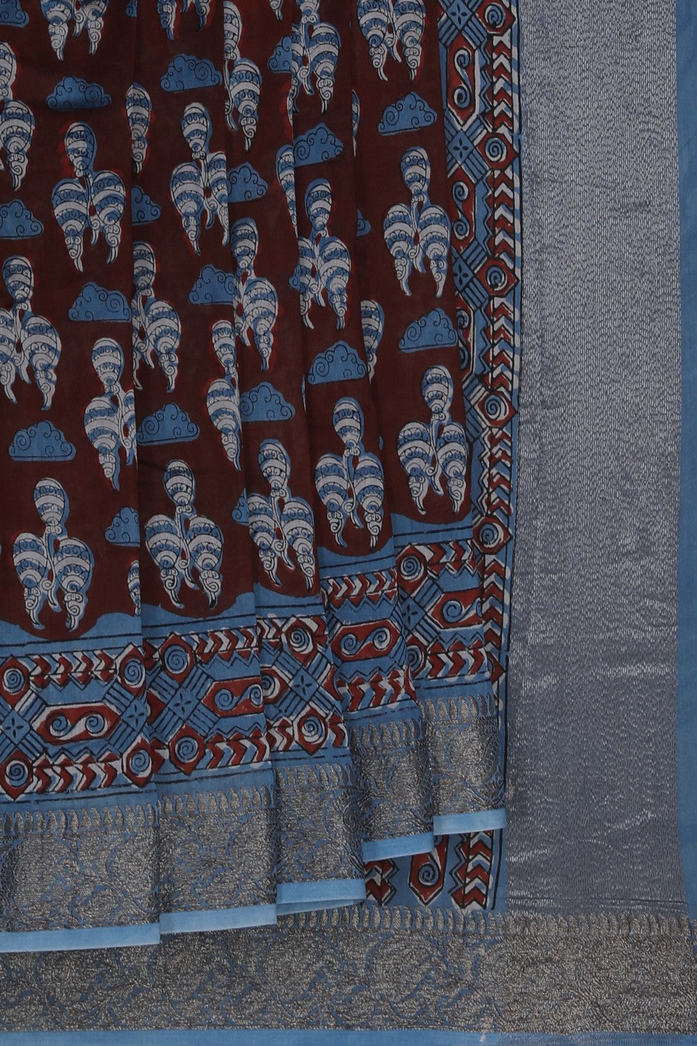 Image of Bagru block printed Chanderi Saree