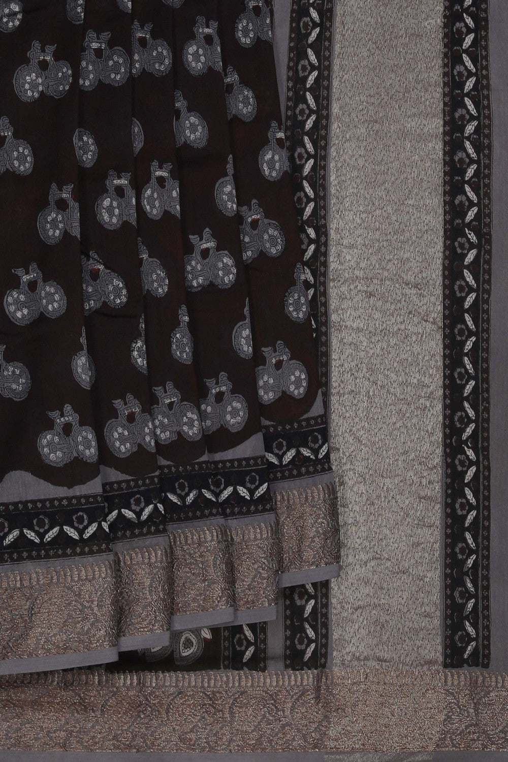Image of Bagru block printed Chanderi Saree