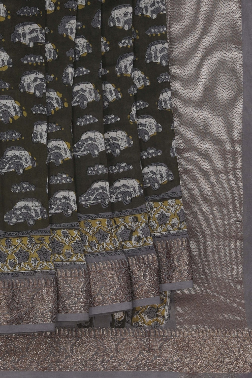 Image of Bagru block printed Chanderi Saree