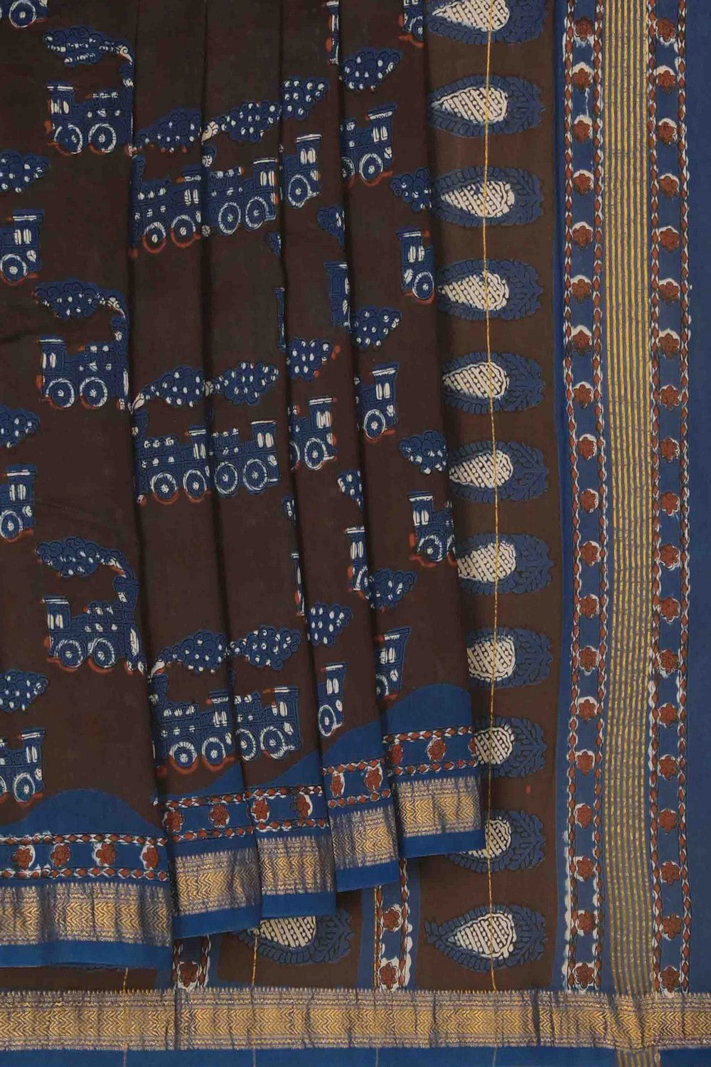 Image of Bagru block printed Maheshwari Saree