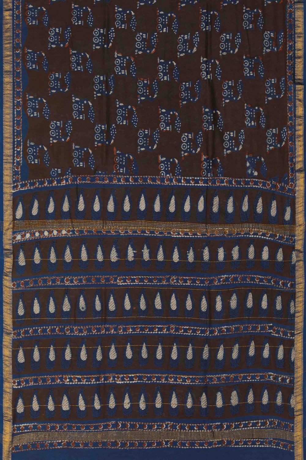 Image of Bagru block printed Maheshwari Saree