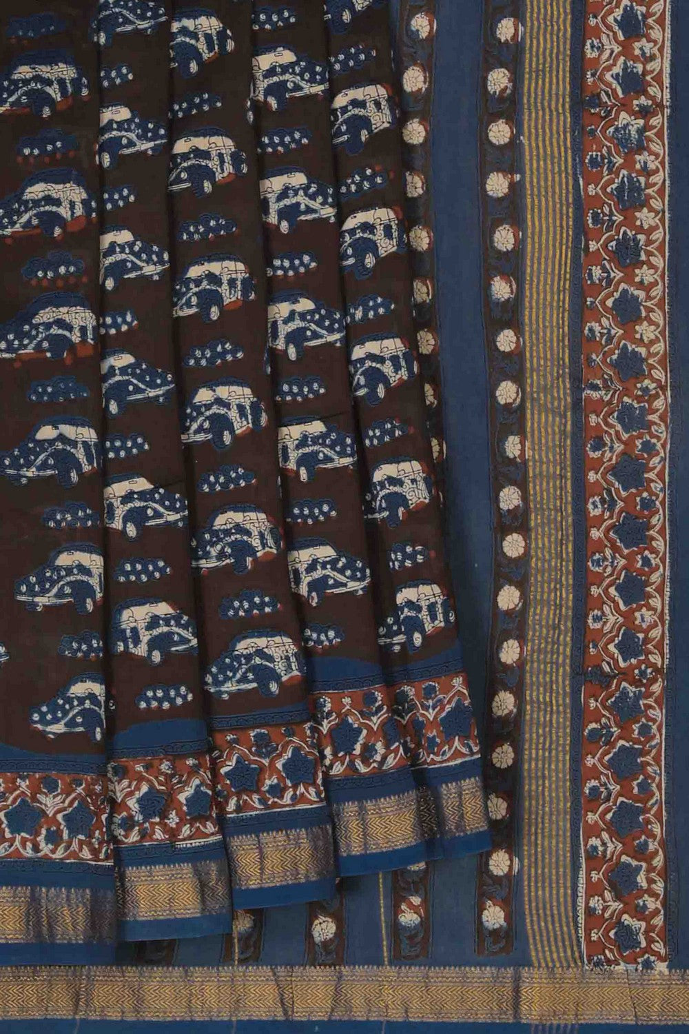 Image of Bagru block printed Maheshwari Saree
