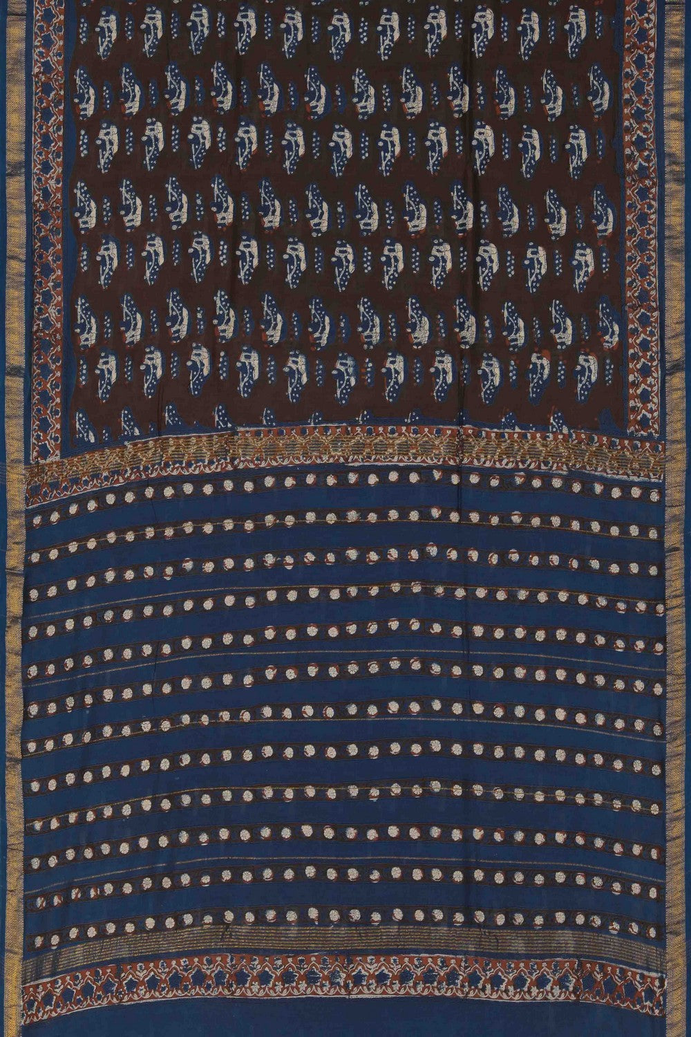 Image of Bagru block printed Maheshwari Saree