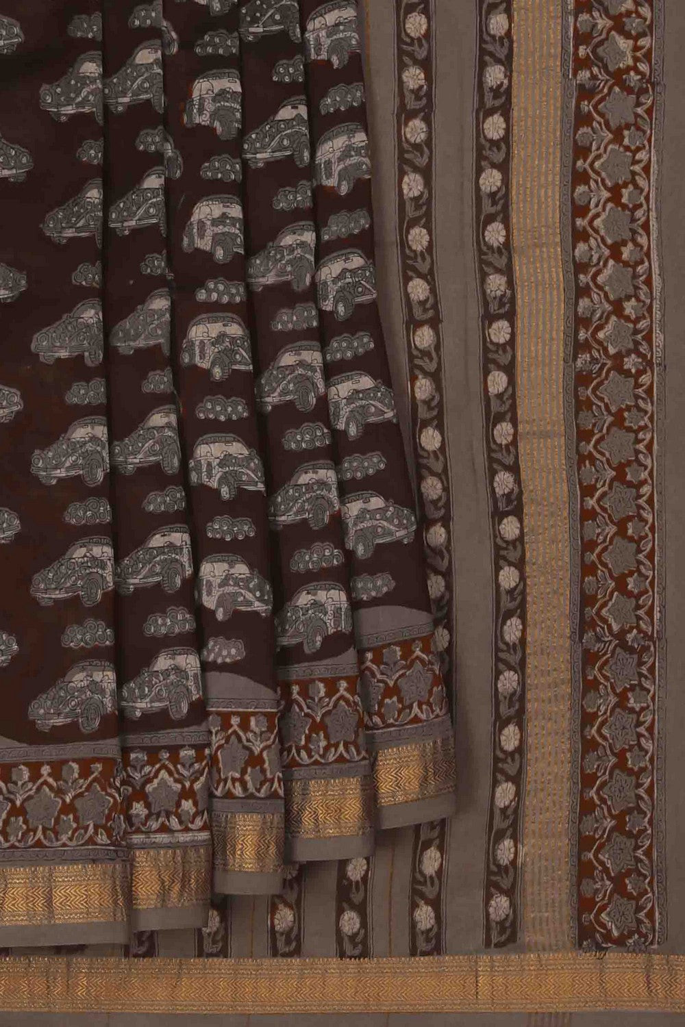 Image of Bagru block printed Maheshwari Saree