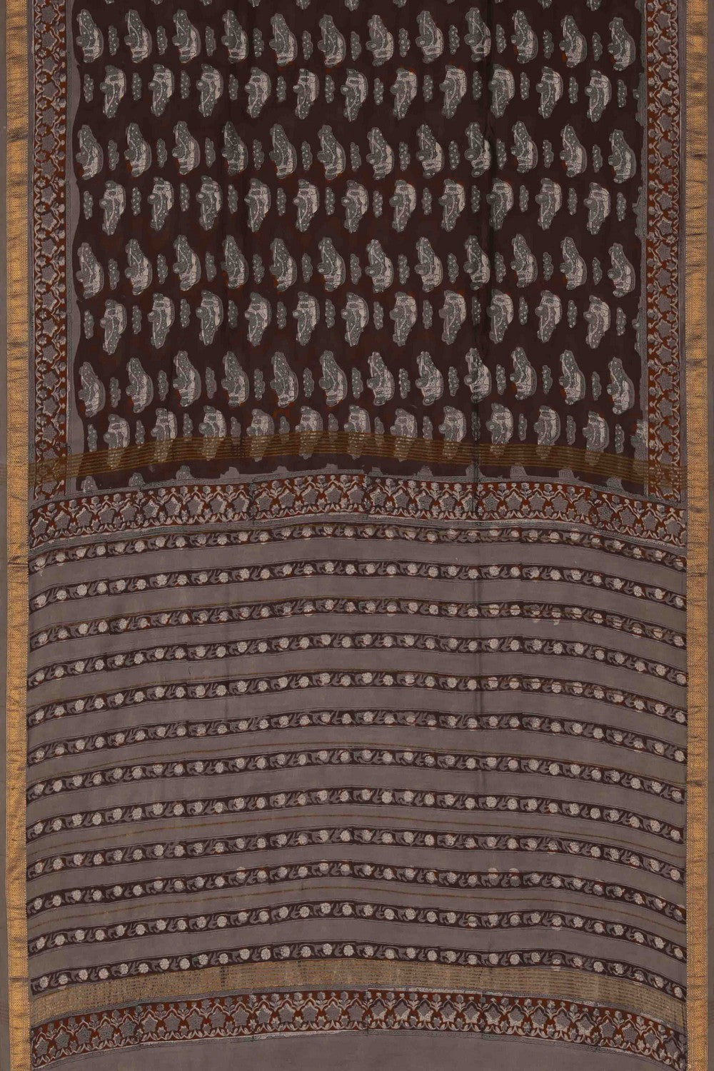 Image of Bagru block printed Maheshwari Saree
