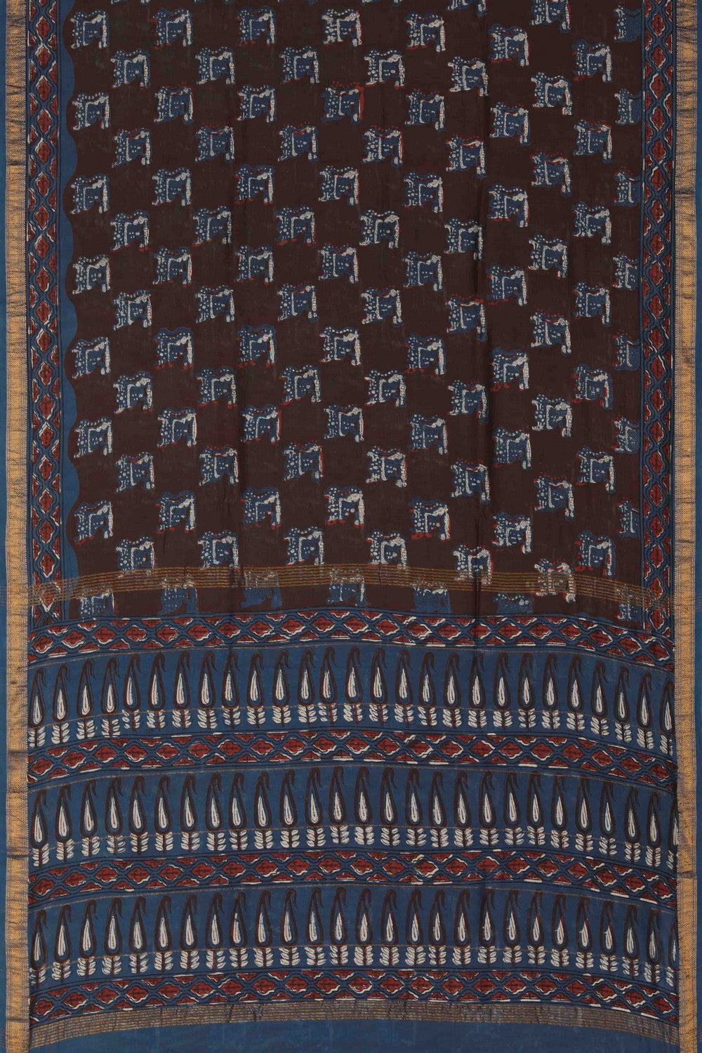 Image of Bagru block printed Maheshwari Saree