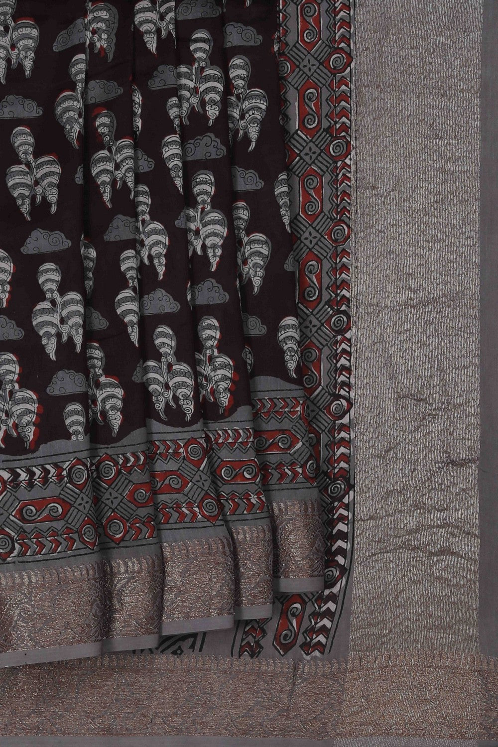 Image of Bagru block printed Chanderi Saree